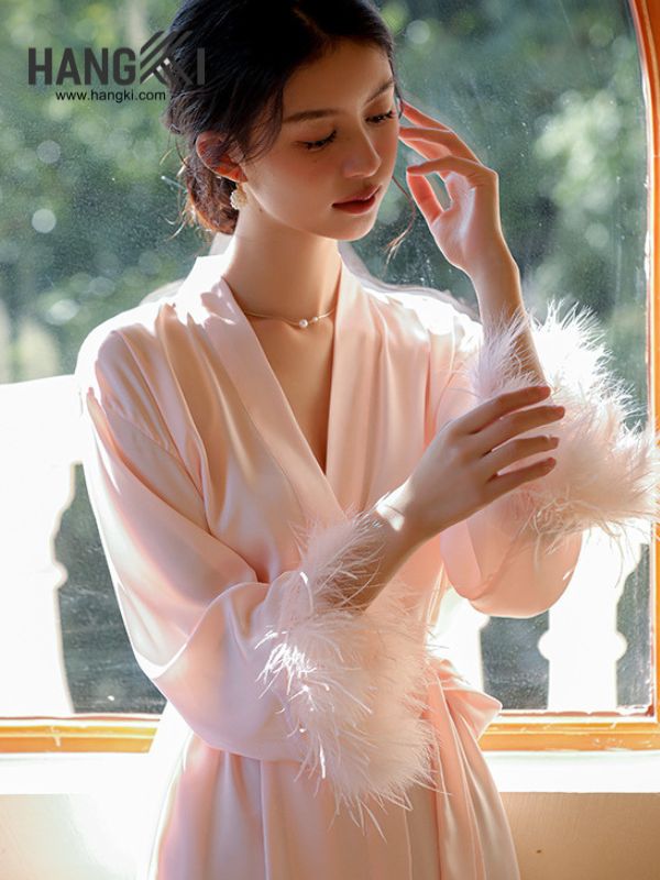 VCHG59 - Choàng ngủ lụa tay lông