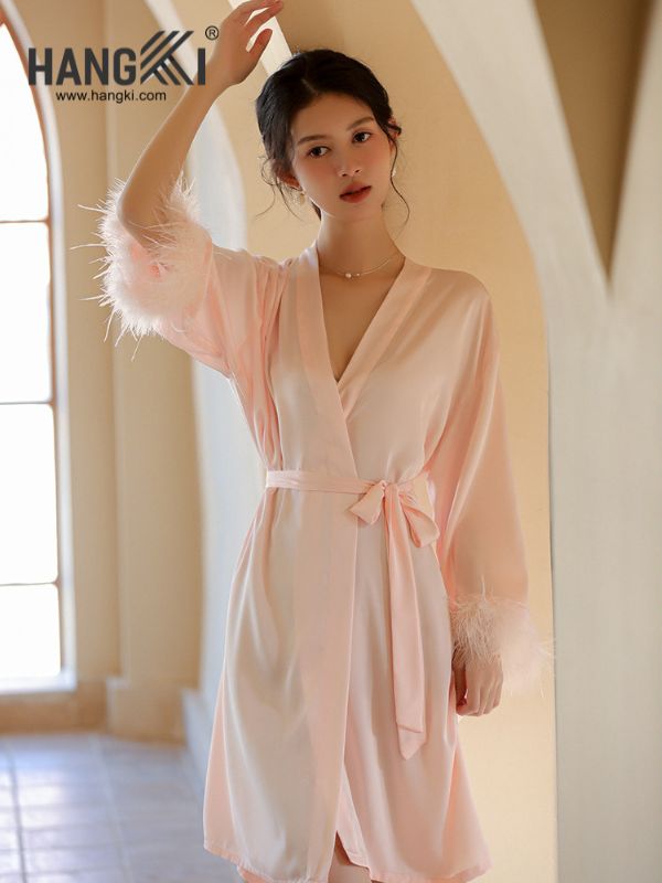 VCHG59 - Choàng ngủ lụa tay lông
